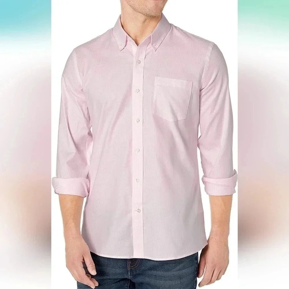 Goodthreads Buttoned Down Long Sleeve Pink Stripe Shirt Standard Fit Size XL NWT